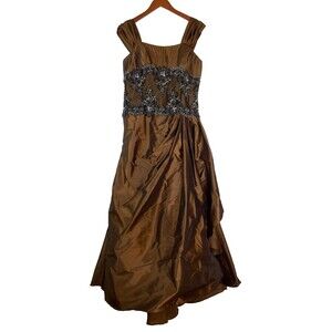 Rina Di Montella Sz 16 Brown Beaded Sequin Ballgown Steampunk Whimsigoth Dress